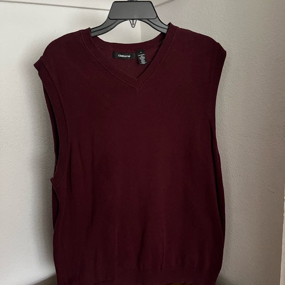 Claiborne Men's Deep Burgundy V-Neck Sweater Vest